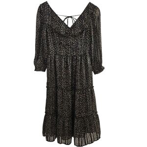 Japan Women's V-neck Elegant Black Printed Midi  Dress